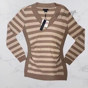 Metaphor Women's Vintage Y2K Striped Stretchy Long Sleeve V-Neck Top Size L NWT